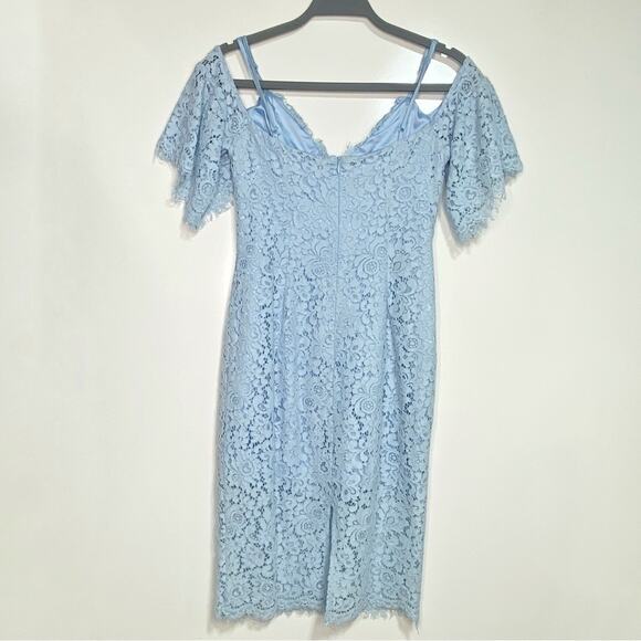 Bardot Karlie Cold Shoulder Blue Lace Midi Cocktail Dress - Picture 9 of 12